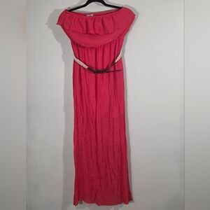 Three Hearts Pink Ruched Off-Shoulder Maxi Gown